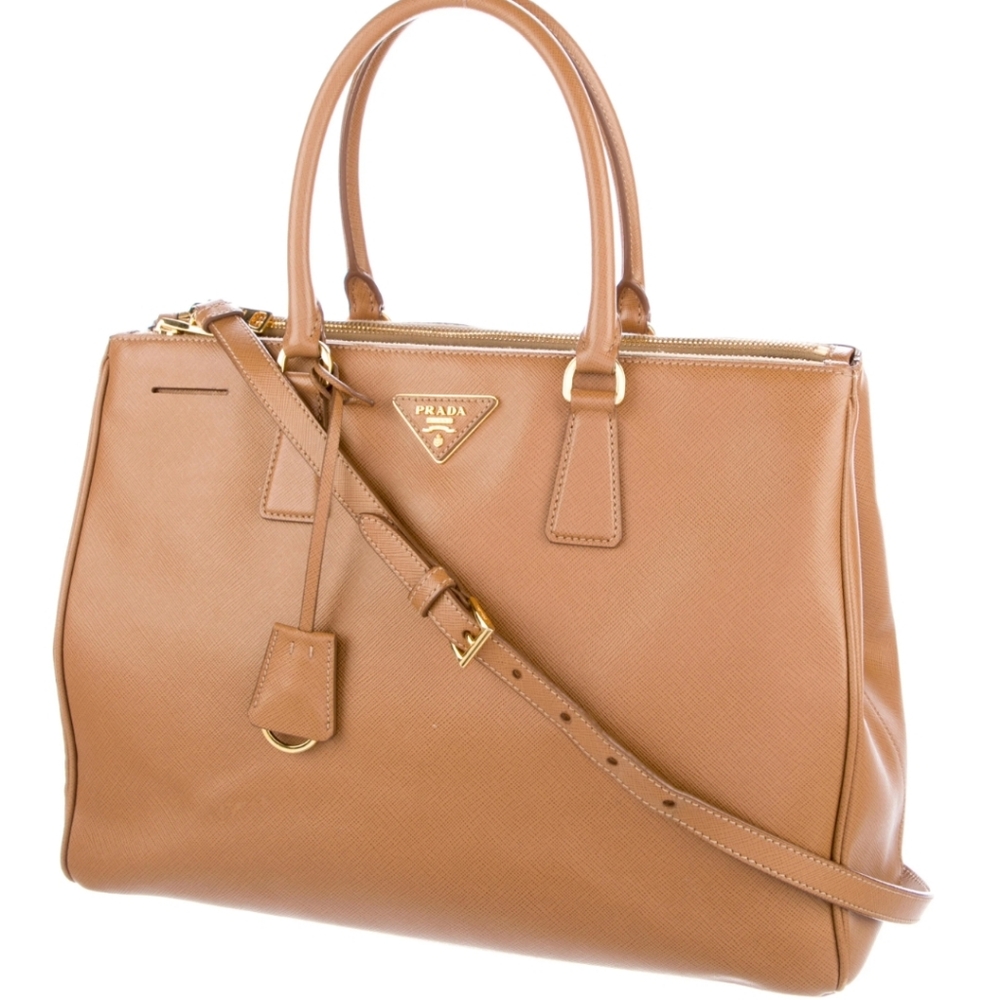 Prada Tan Saffiano Leather Satchel with Gold Hardware